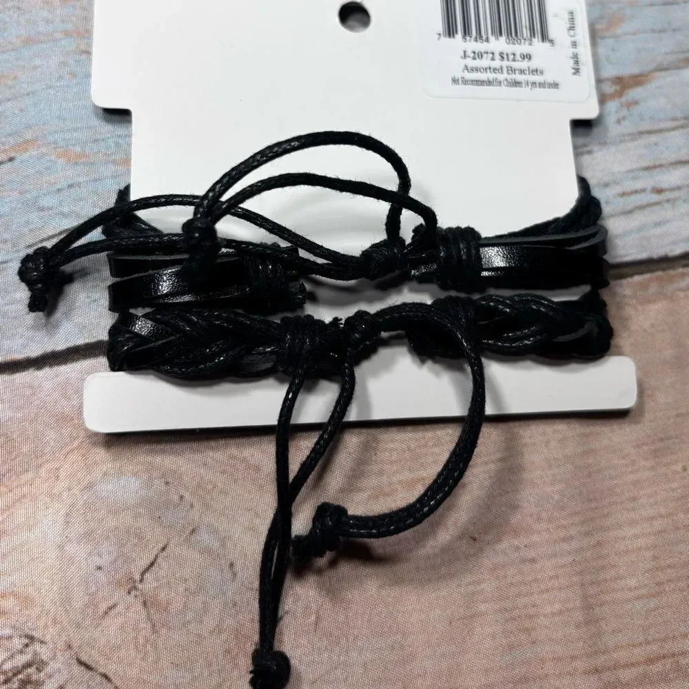 New Charming Shark 2 Men's Black Multi-Strand Leather Bracelet